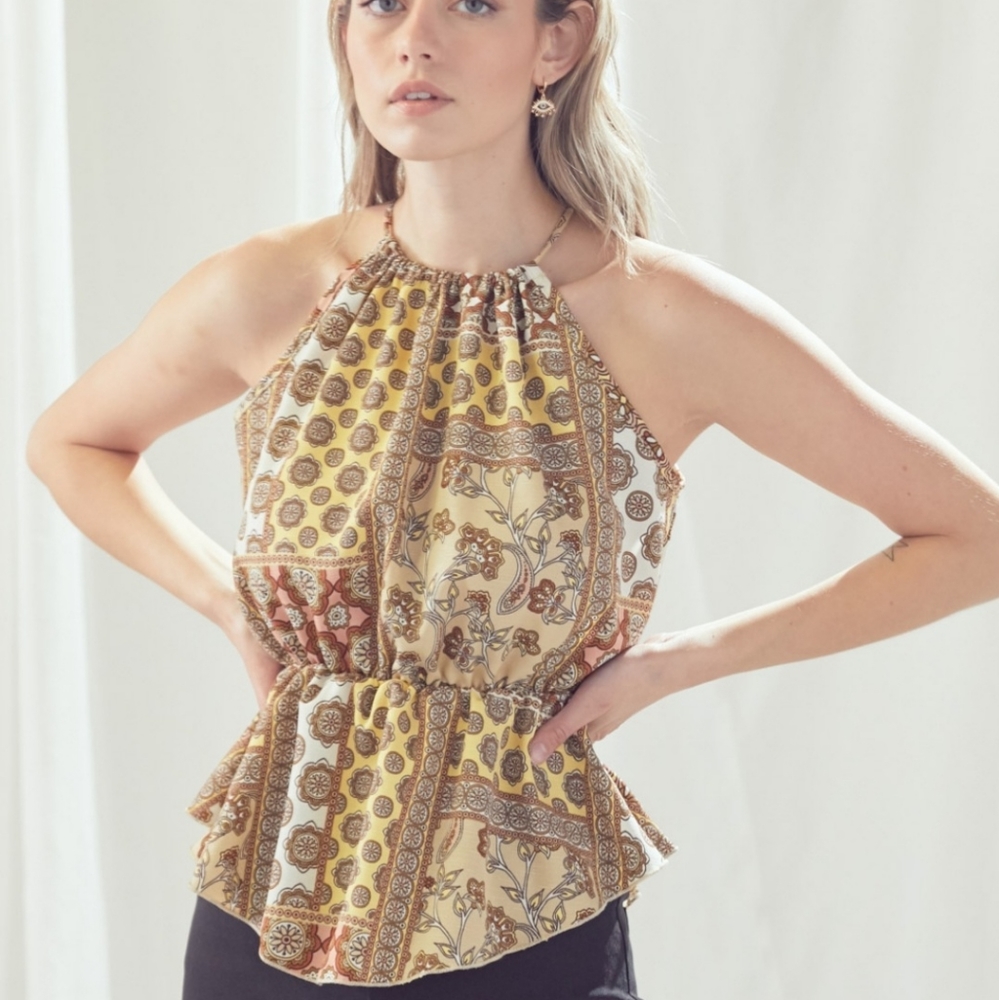 Papaya Peplum Halter Top, Size S
